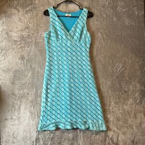 Vintage Y2K Coastal Grandma Aqua Crochet Lace VNeck Dress Boho Beachy Resortwear